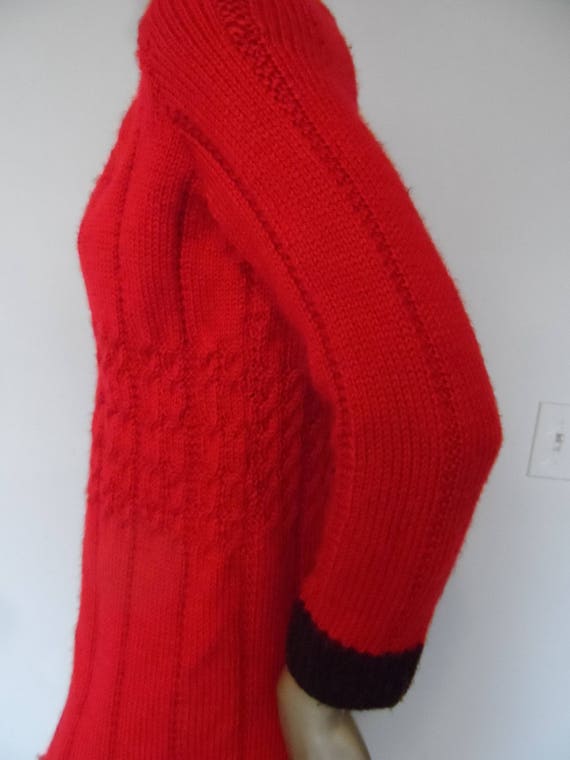 Vintage Hand Knitted Red SweaterDress/Coat* Size … - image 5