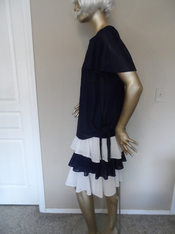 1980's Navy Blue & White Dress* Size 12 . Tiered … - image 7