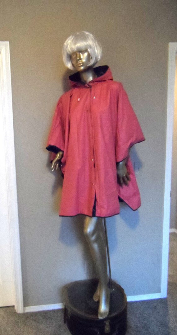 1960's Vinyl Rain Cape . Reversible to Navy Blue .