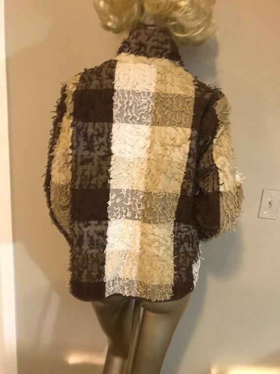 1970's Brown & Tan Plaid Fringed Jacket* Size Med… - image 5