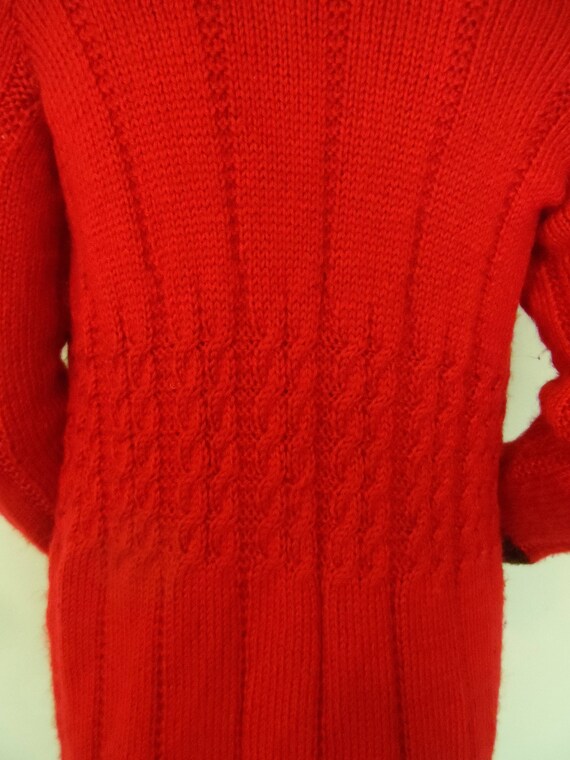 Vintage Hand Knitted Red SweaterDress/Coat* Size … - image 4