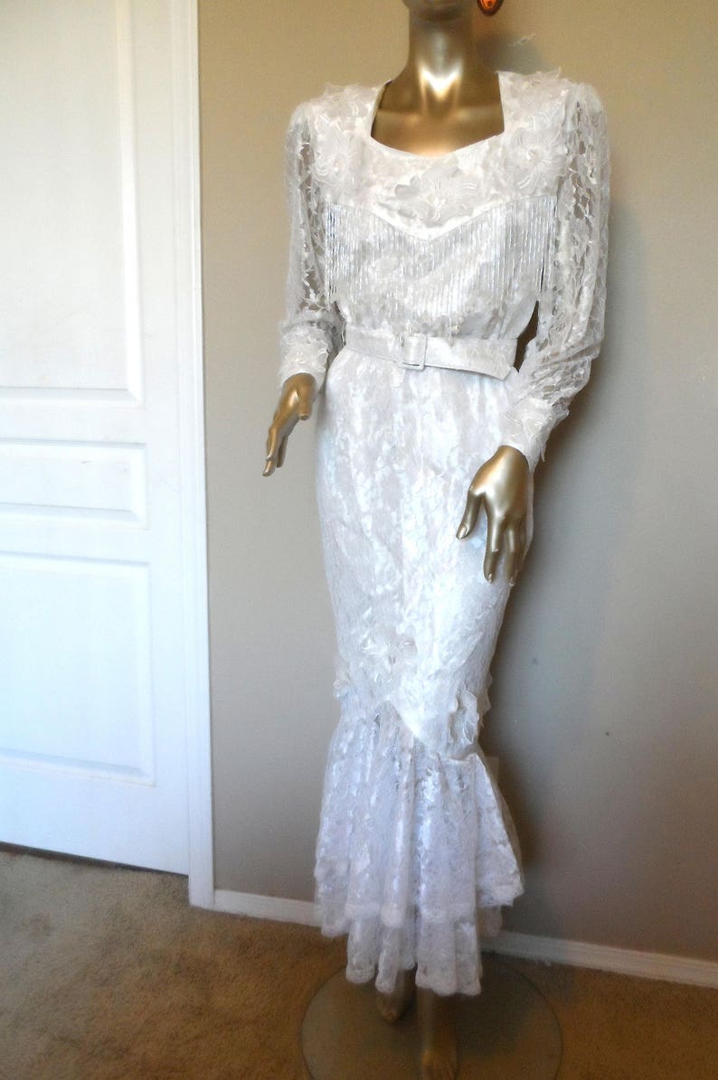 Vintage 1980 S Country Western Wedding Dress Size 5 6 Etsy