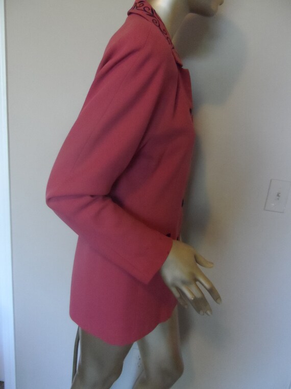 1970's Pink Wool Blazer* Size 8 . Black Scrolled … - image 4