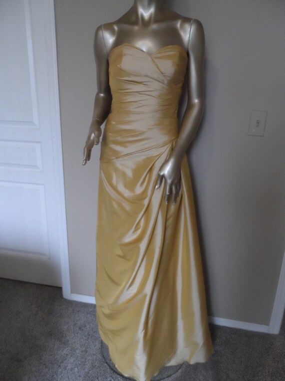 1990's Gold Strapless Party Prom Evening Gown* Si… - image 2