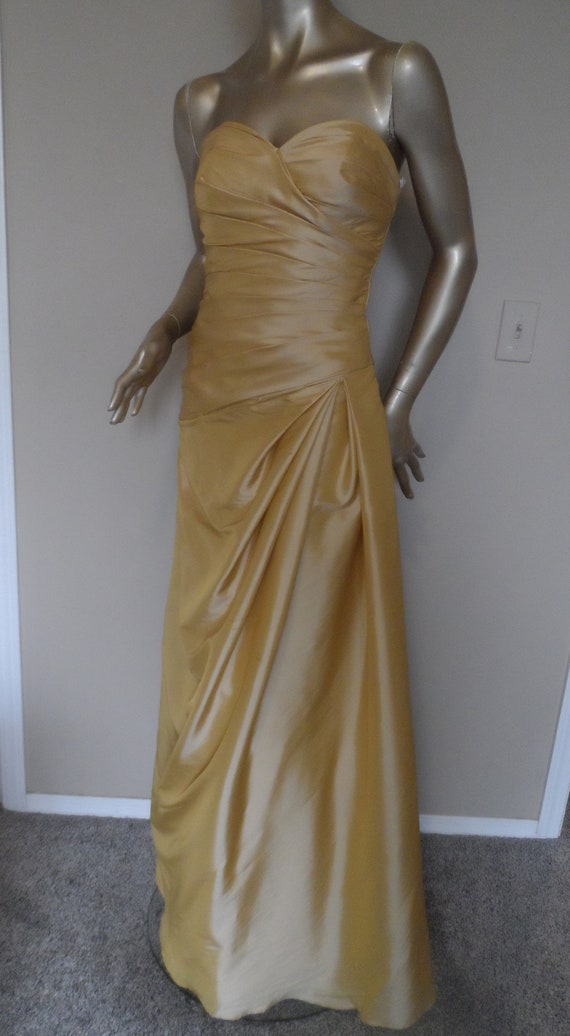 1990's Gold Strapless Party Prom Evening Gown* Si… - image 9