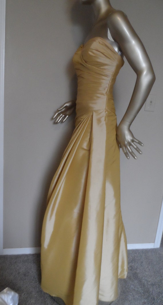 1990's Gold Strapless Party Prom Evening Gown* Si… - image 3