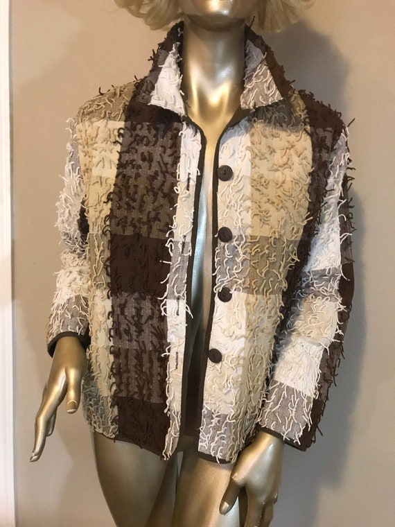 1970's Brown & Tan Plaid Fringed Jacket* Size Med… - image 3