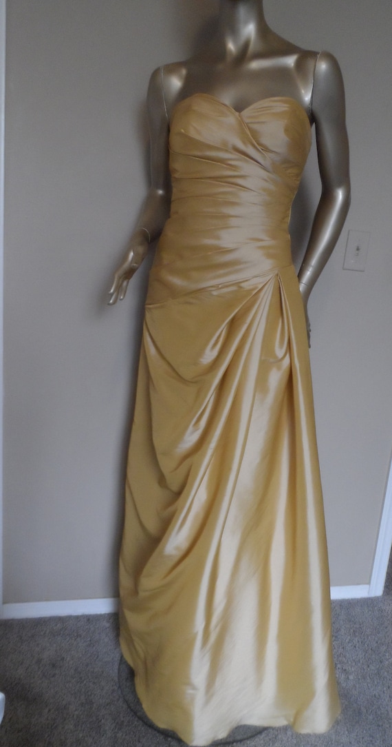 1990's Gold Strapless Party Prom Evening Gown* Si… - image 1