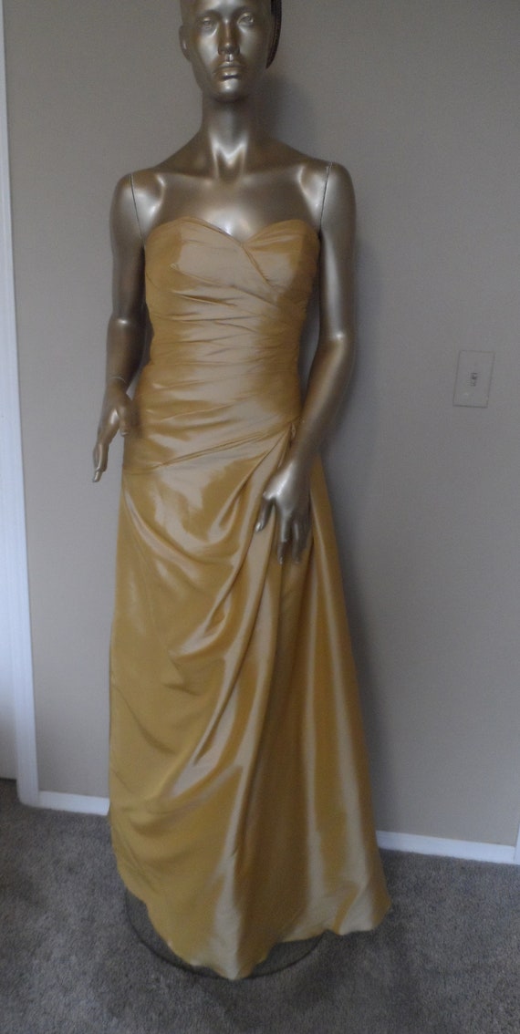 1990's Gold Strapless Party Prom Evening Gown* Si… - image 7