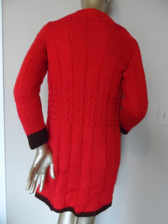 Vintage Hand Knitted Red SweaterDress/Coat* Size … - image 3