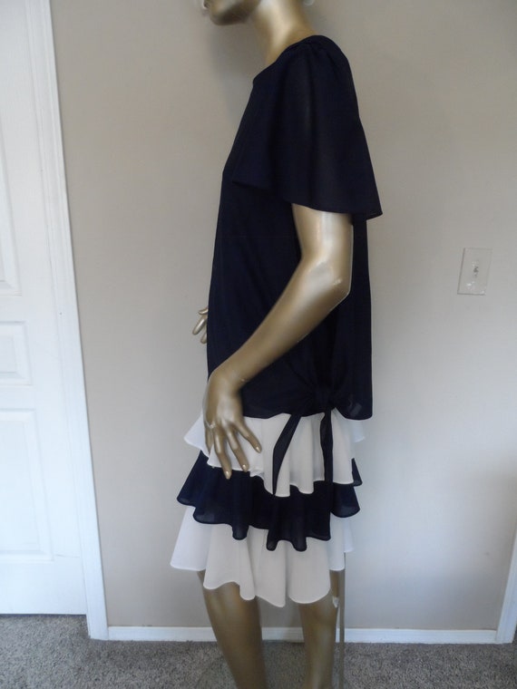 1980's Navy Blue & White Dress* Size 12 . Tiered … - image 2