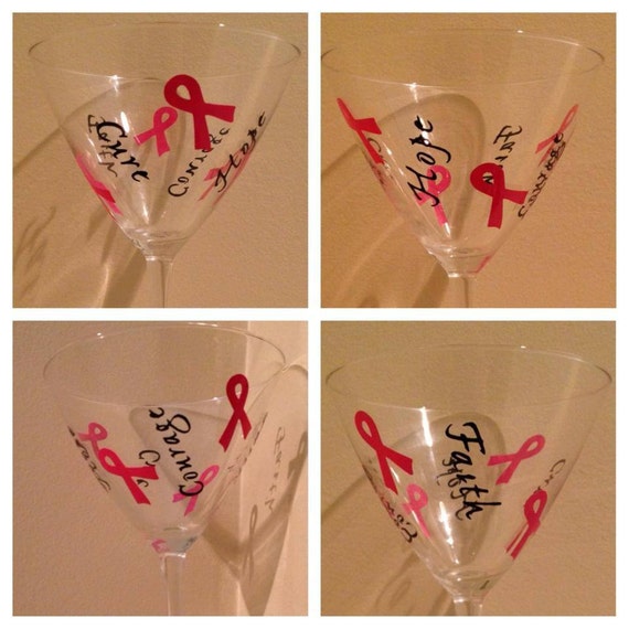 Items similar to Breast Cancer Martini Glass Pink Ribbon Martini Support Breast Cancer Gift