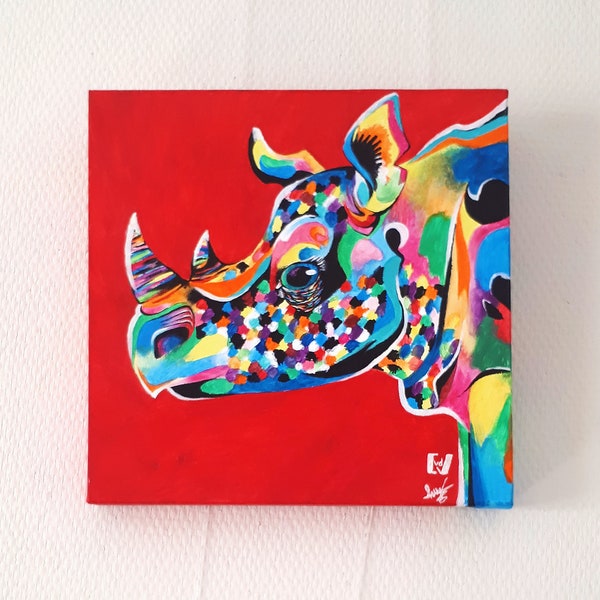 Original art - Colourful rhino, Acrylic painting, One of a kind