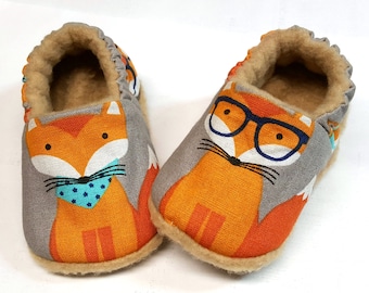 Fox Baby Slippers, Fox baby Shoes, Fox baby booties,Fox Soft Sole Baby Shoes, Grey Baby Booties, Baby Shower Gift, Fox Toddler slippers
