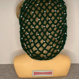 NEW !! Beaded thicker handmade crochet snood /hairnet /filet à cheveux in dark green with beads.