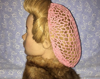 Filet à Cheveux Snood Pinup Rose Fushia - Rétro Crochet Style Années 40/50