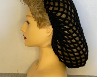 Tour de cou/filet à cheveux/filet à cheveux au crochet fait main plus épais avec ruban en noir.