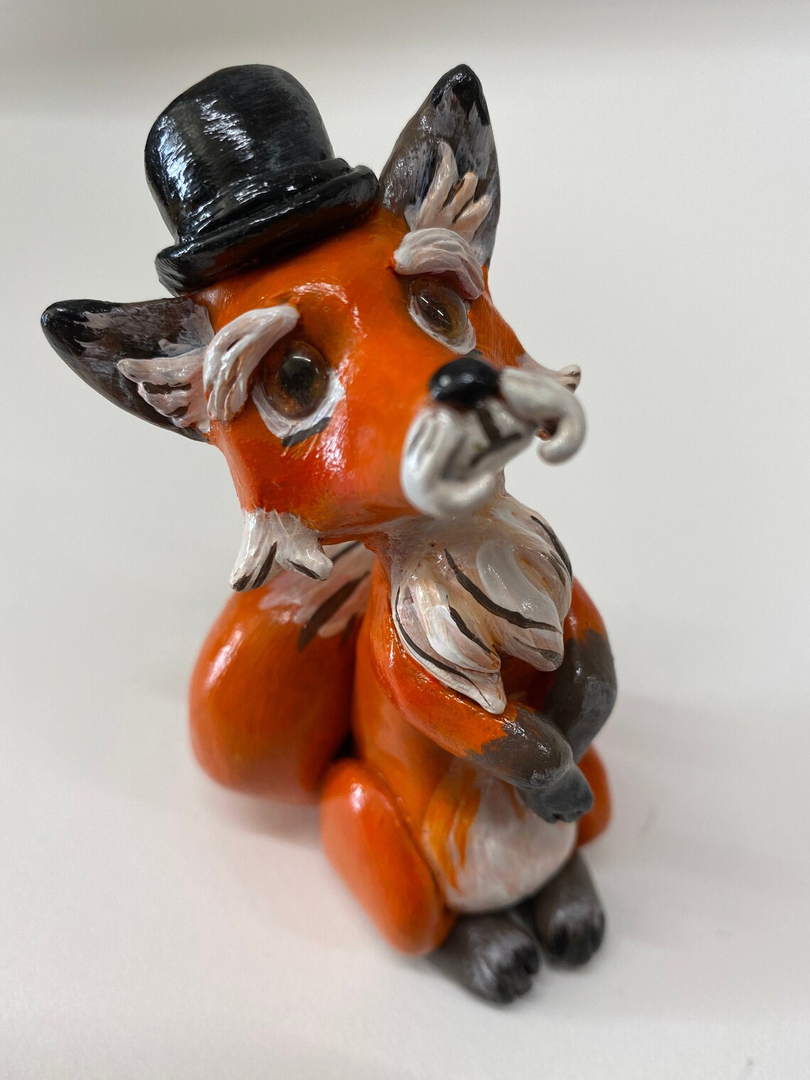 Cute Fox Figurine Red Orange Fox Top hat Hand painted Etsy