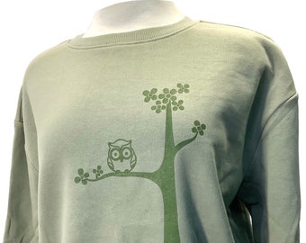 Owl Tree Sage Green Sweatshirt w/ OliveGreen Ink