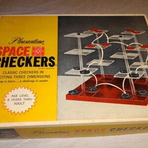 1960s SPACE CHECKERS 3D Game by Pacific Game Co. Mint and Complete in Excellent+ box.