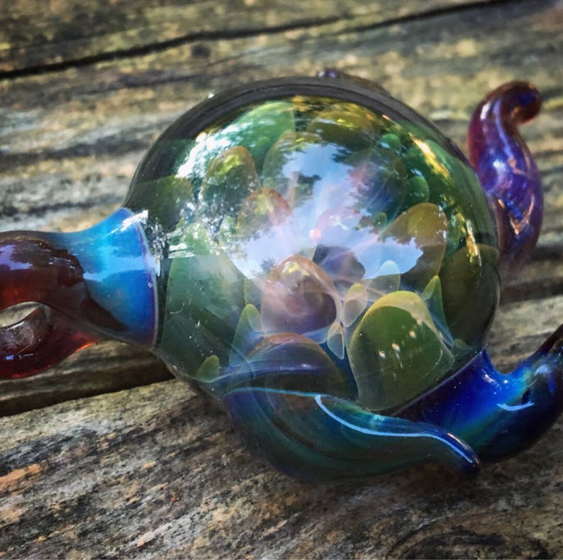 Color changing Green and Gold Glass Pendant. Handblown Etsy