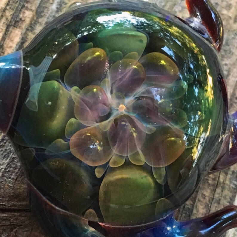 Color changing Green and Gold Glass Pendant. Handblown Etsy