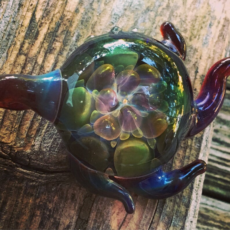 Color changing Green and Gold Glass Pendant. Handblown Etsy
