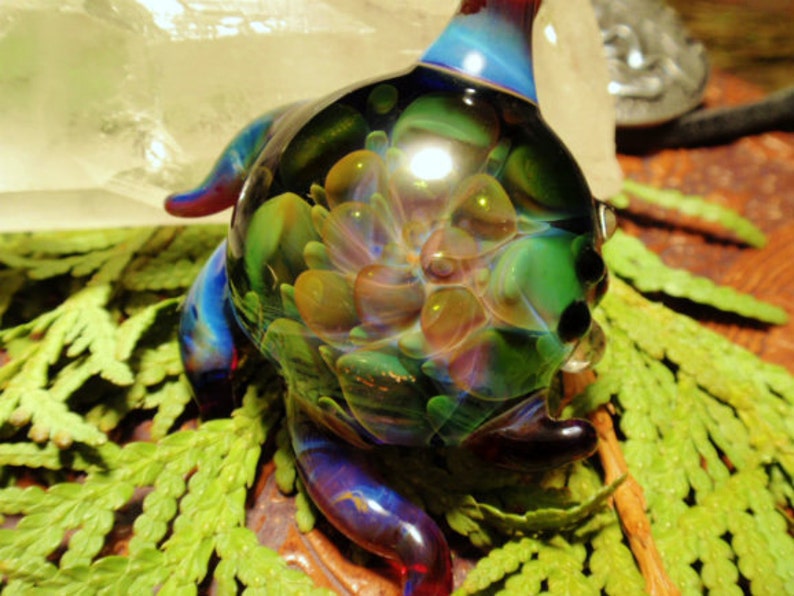 Color changing Green and Gold Glass Pendant. Handblown Etsy