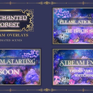 Enchanted Forest Magical Night Twitch Overlay, Twitch screen | Animated Overlay Stream Package | Cute Twitch Overlay | Aesthetic