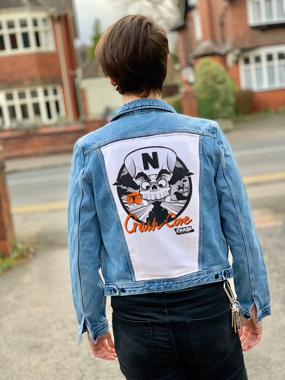 CRASH BANDICOOT Upcycled Denim Jacket womens Fit Size M Neo 