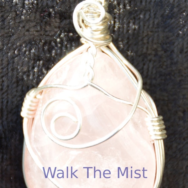 AAA Quality Polished Rose Quartz and Argentium Silver Handmade Pendant