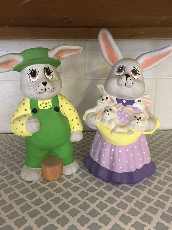 HARE ORNAMENTS MR AND MRS BUNNY STONE GARDEN PAIR OF WEDDING RABBITS