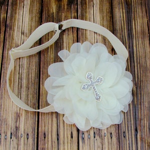 Baptism Headband | Ivory Baptism Headband | Ivory Christening Headband | Baby Cross Headband | Cross Headband | Ivory Headband with Cross