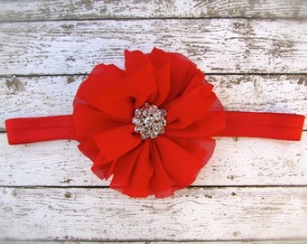 Red Headband, Christmas Headband, Baby Headband, Holiday Headband, Infant Headband, Flower Headband, Red Flower Headband