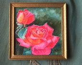 Original miniature Dollhouse watercolor Painting. Tea Roses. 1:12 scale .miniature Art.  Artist Pauline Whiteley. Collectible.