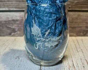 Hello Witchling Wine Glass | Throne of Glass Inspired Fantasy Glass | Bookish Dragon Reader Gift | Laser Engraved Stemless Wine Glass