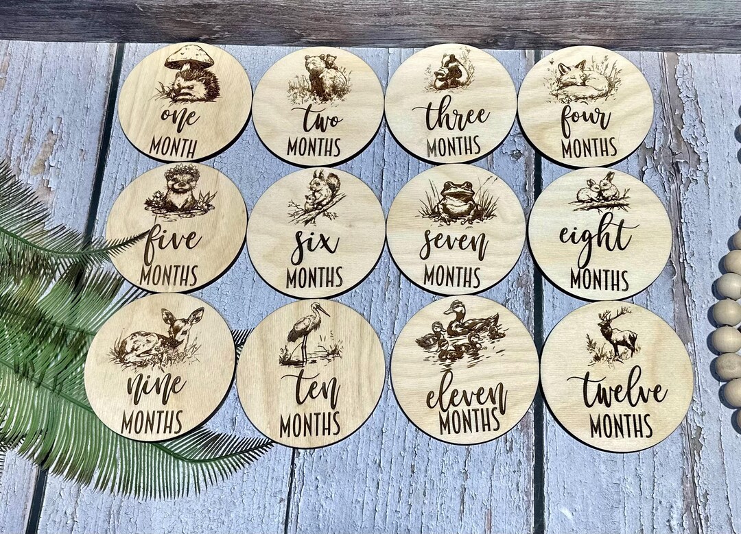 Woodland Animal Monthly Milestone Rounds: Rustic Nursery Photo Props - Etsy