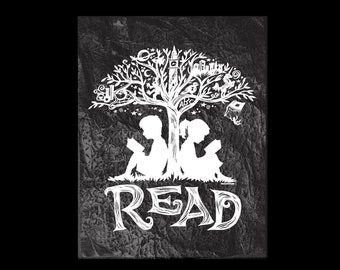 Reading Tree #50/50 11x14 Art Print, Every Book An Adventure Read Books Imagination Intellectual Investment of Time