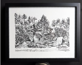 Moonstone Beach #1/1 Original 11x14 Ink Drawing by Buzz Parker Humboldt County Westhaven California Coastline Ocean Beach Coast