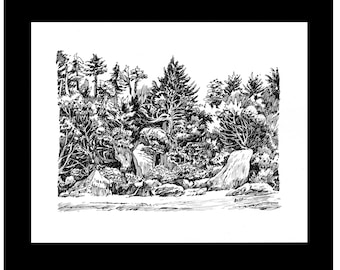 Mondstein Strand Tuschezeichnung Kunstdruck: Humolt County Küstenlandschaft (11x14)