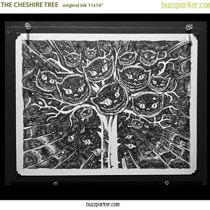 Cheshire Tree #1/1 Original 11x14 Ink Drawing by Buzz Parker Cats Alice In Wonderland Critters Loner Mischief Kitty Tree Mischievous Grin