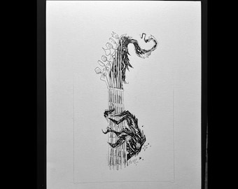 Power Chord: Original Gitarren Tusche Zeichnung von Buzz Parker (11x14)