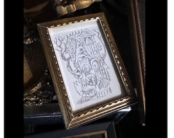 Dibujo original a lápiz: Mansiones en miniatura 12 Arte de Buzz Parker Casa del árbol victoriana Escape Home Tree Home