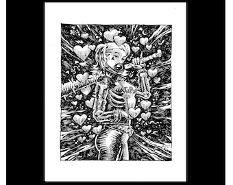 Harley Quinn Original Tuschezeichnung: Herzen Valentine Comic Art (11x14)