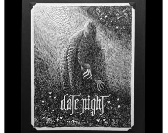 Nosferatu 'Date Night' Original Tusche-Zeichnung: Vampire Horror Art (11x14)