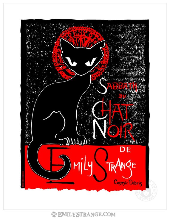 Sabbath Chat Noir 11x14 Emily The Strange Art Print Cute Black Cat Kitty Love