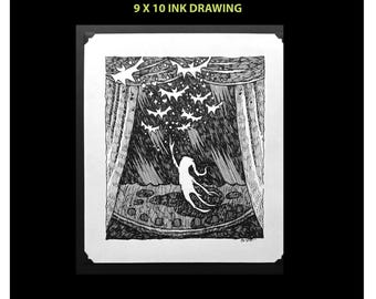 Original Tuschezeichnung: Bühnenflug - Buzz Parker Art