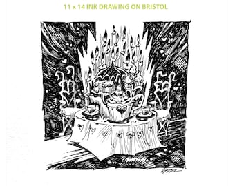 Original Tuschezeichnung: Teezeit Stillleben - Buzz Parker Art