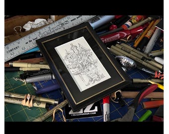 Original Pencil Drawing: Miniature Mansions 15 Art by Buzz Parker Victorian Treehouse Escape Home Tree Home