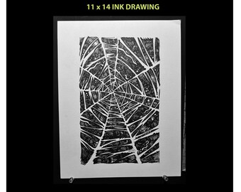 Original Spinnennetz Zeichnung: Nacht Netz Zeichnung (11x14)